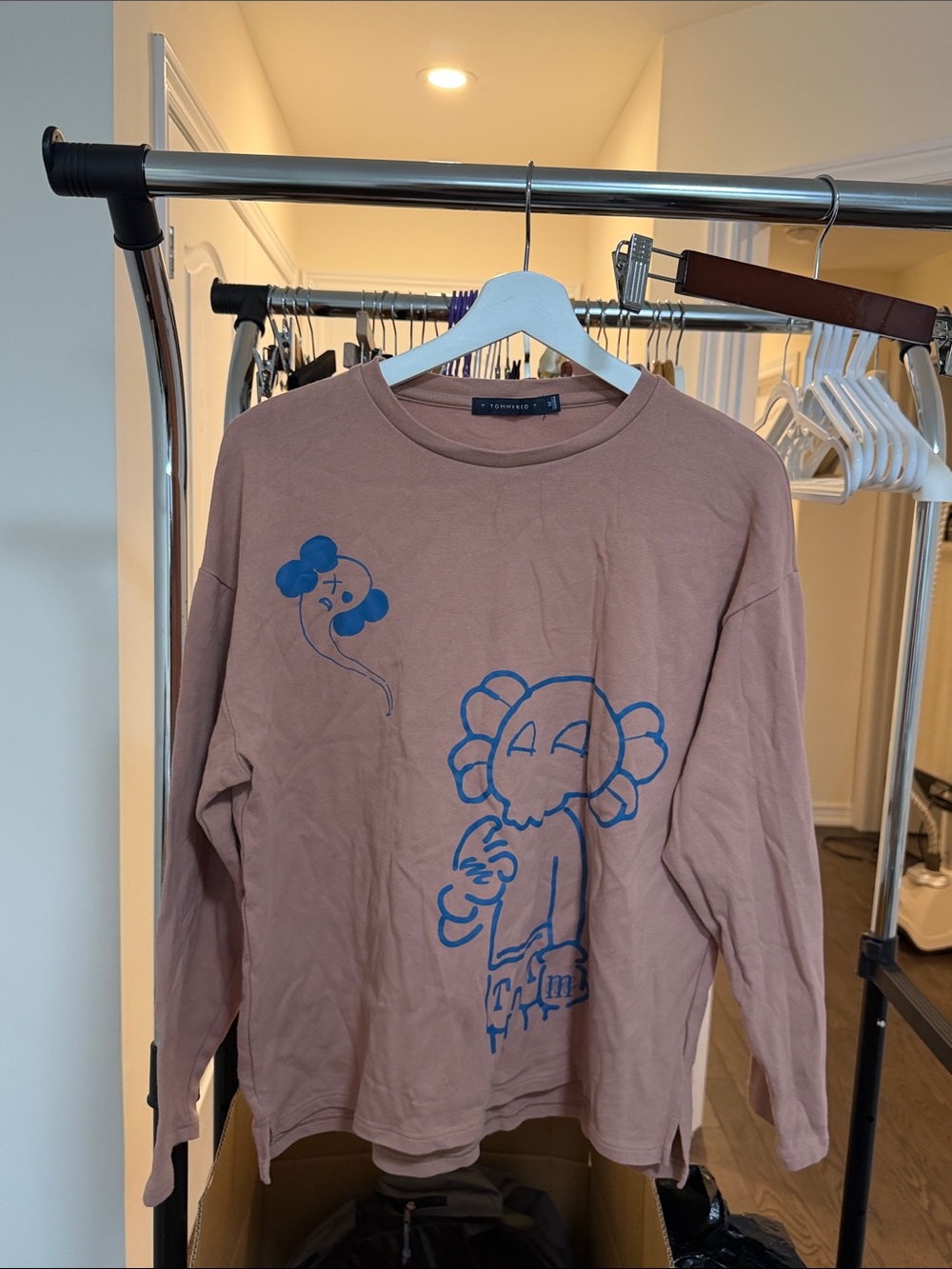 Tommy Hilfiger Mauve Long Sleeve Tee with Blue Cartoon Print